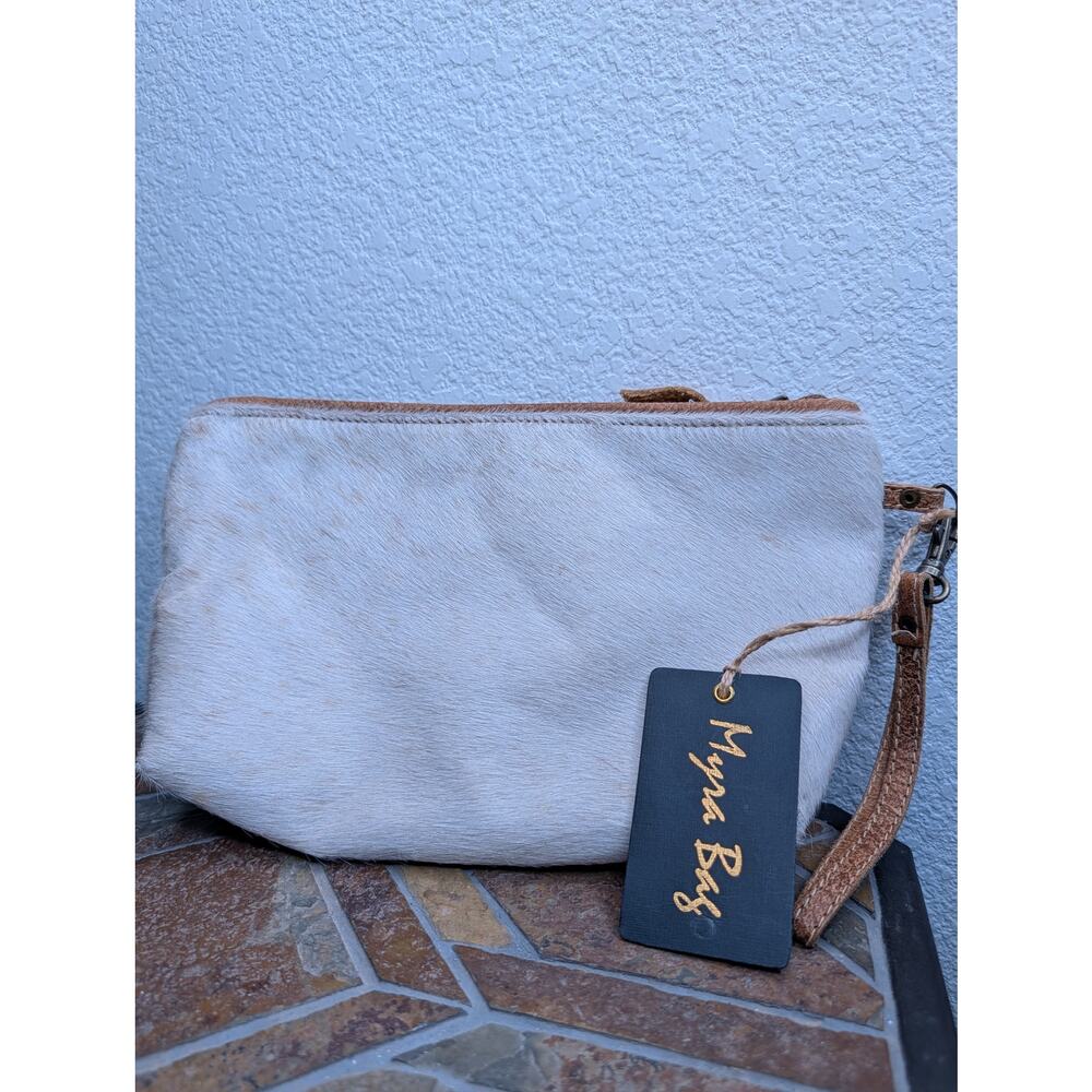 Myra NWT Cowhide Hair-On Wristlet Clutch Zipper Bag Makeup Accessories *READ